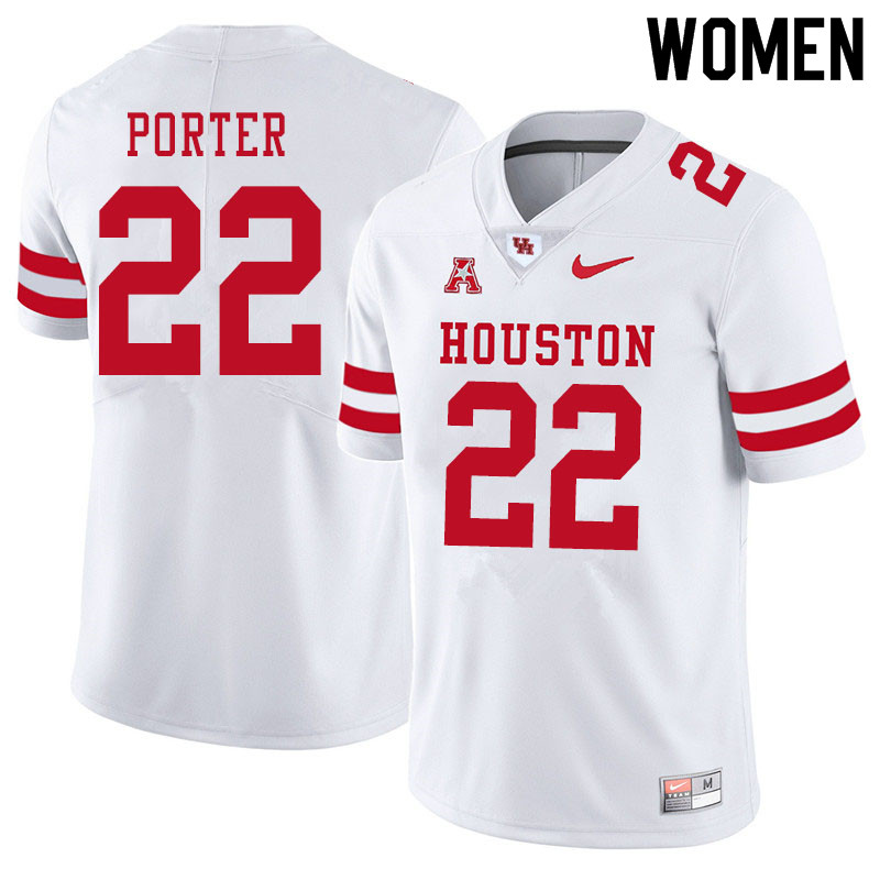 Women #22 Kyle Porter Houston Cougars College Football Jerseys Sale-White - Click Image to Close